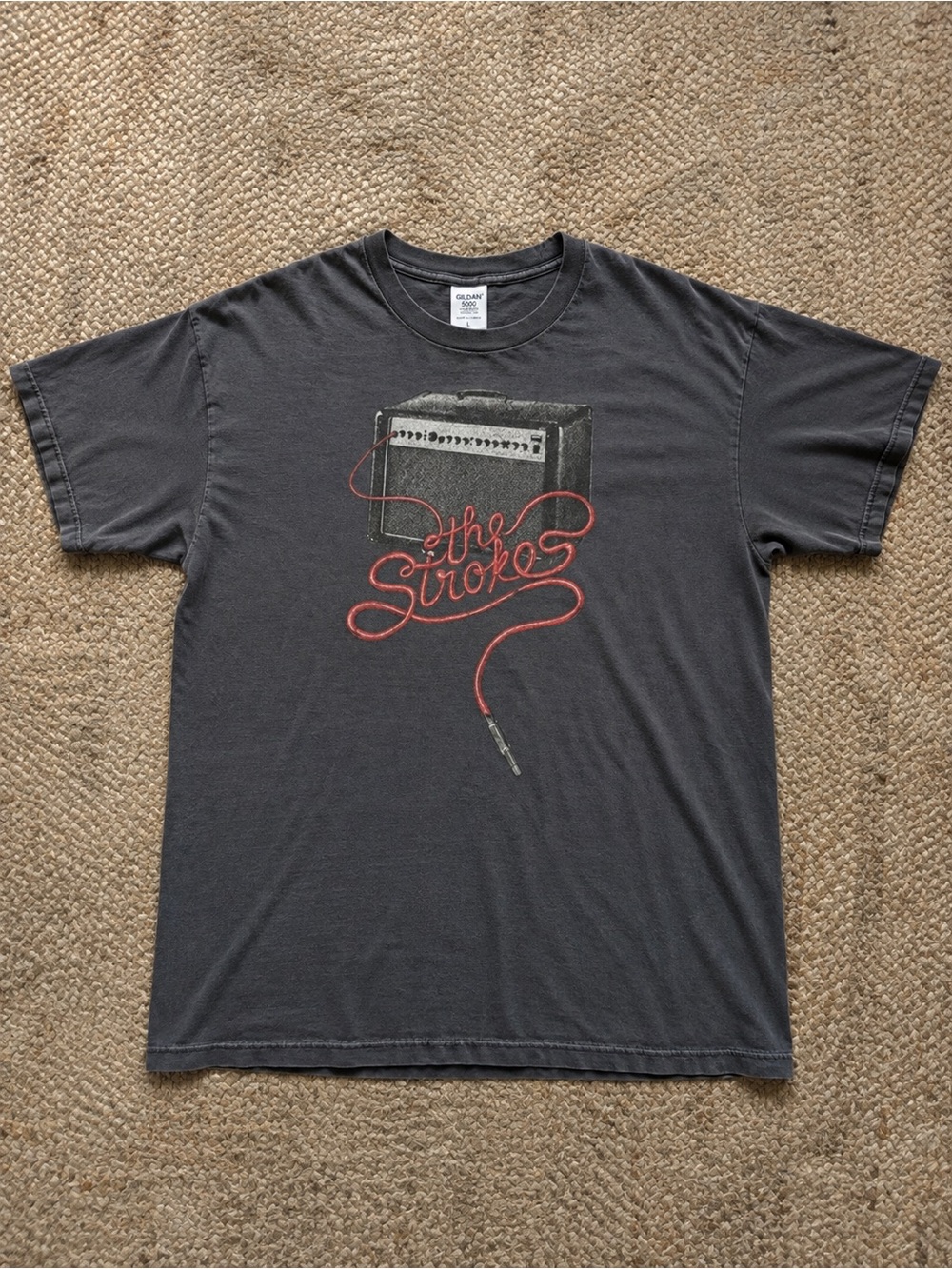 Charcoal The Strokes Tee with Red Cable Script & Amp Graphic T-shirt